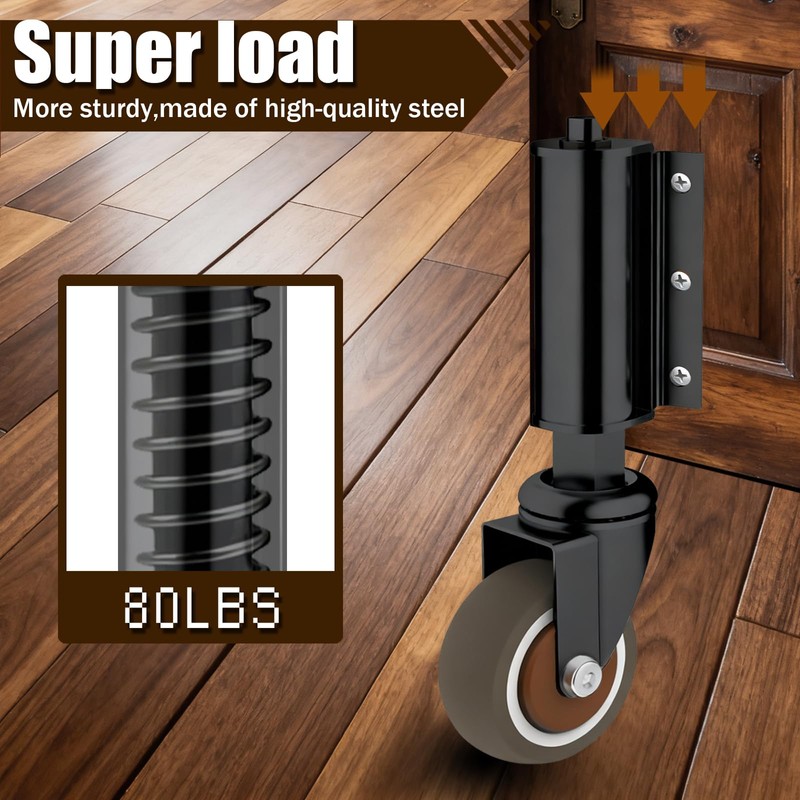 2 Inch Small Gate Wheels for Wooden Gate, Silent Spring-Loaded