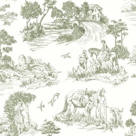 lenify Toile Peel and Stick Wallpaper Vintage Green Contact Paper 16.9inch x 196.8inch Country Life Removable Self-Adhesive Wallpaper Decorative Contact Paper for Walls Covering Vinyl