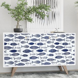 Fvlow Fishes Wallpaper Peel and Stick Blue Fish Contact Paper White Floral Boho Wallpaper Waterproof Self-Adhesive Wall Covering for Bedroom Countertop Desk Cabinets Decor 17.4" x 393"
