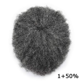 LYRICAL HAIR Afro Curly Mens Toupee Hairpiece African American Human Hair Systems Replacement 10X8 All Poly Skin PU Hair Unit for Black Men Kinky Curly Wigs (Afro Wavy 6mm, #150 Jet Black+50% Gray)