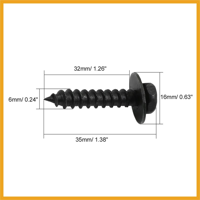 Partuto 8pcs 6 x 35mm Stainless Steel Black Screw for