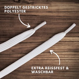 LaceHype 2 Pairs of Premium Shoelaces, Flat, Tear-Resistant, 10 mm Wide, Replacement Polyester Shoelaces for Trainers, Sports Shoes (White, 90)