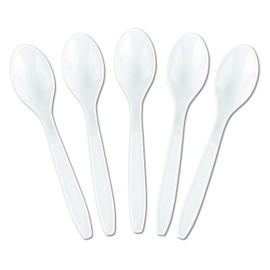 Plasticpro Disposable White Plastic Tea Spoons Heavyweight Utensils Pack of 200 Count