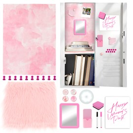 LARDUX Pink Locker Organizer Accessories Kit, Magnetic Locker Accessories for Girls with Body lamp, Rug, Magnetic Wallpaper, Mirror, Whiteboard, Pen Holder, Markers Back to School Essentials