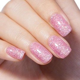 AILLSA Pink Glitter Gel Nail Polish Sheer Pink Rainbow Iridescent Polish Spring Holographic Jelly Nail Polish Gels Sparkle Shiny Soak Off U V Gel Nail Manicure Salon 0.51 Fl Oz/GF10