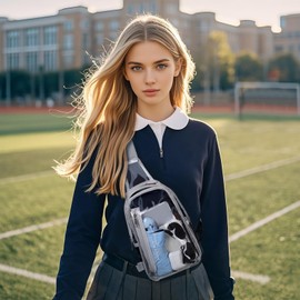 TINYAT Clear Sling Bag Stadium Approved Transparent Bag Crossbody Casual Shoulder Chest Bag for Men Women,Grey