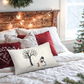 Dilemat Winter Snowman Snowflake Pillow Covers 12x20,Christmas Throw Pillow Covers,Rustic Winter Decor,Christmas Decorative Lumbar Throw Pillow Covers for Couch Bed Home Bedroom Living Room