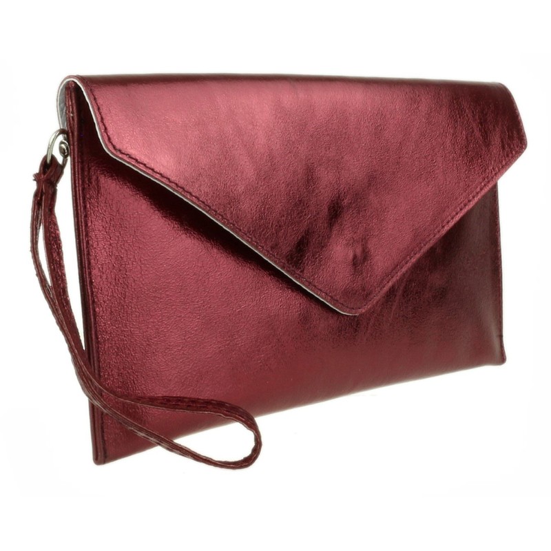 Girly Handbags Italian Suede Envelope Clutch Bag, Metallic Burgundy