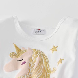 DXTON 4992 5T Girls' Unicorn Printed Autumn Winter Princess Leisure Knee-Length Long Sleeve Dress Unicorn, 4-5 Years