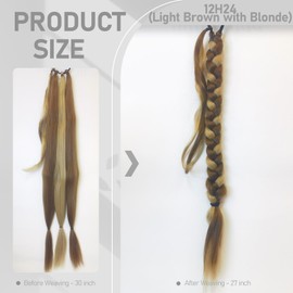 Braided Ponytail hair extensions 30Inch Long Braided Ponytail Extension with Hair Tie Straight Wrap Around Hair Extensions Ponytail Synthetic Hairpieces for Women (Light Brown with Blonde)-12H24