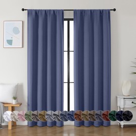 Simplebrand Ava Denim Blue Blackout Curtains for Bedroom 84 Inch Length 2 Panels Set, Solid Thermal Insulated Privacy Living Room Window Treatment Curtains Blackout Drapes, W40 x L84 Inch, Denim Blue