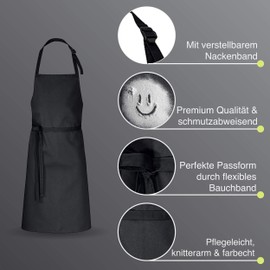 DESERMO Premium Bib Apron 100 x 80 cm (L x W) - Adjustable Kitchen Apron for Men and Women - Cotton Blend Cooking Apron - Apron with Large Choice of Colours - 220 g/m² (Black)