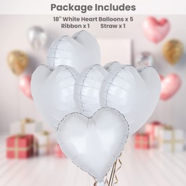 Pack of 5 Grey White Heart Balloons, 18" Heart Shape Foil Balloons, Heart Balloons Helium for Valentines Engagement Bridal Shower Graduation Baby Shower Wedding Anniversary Birthday Party Decorations
