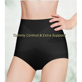 FancyTwig Women's Stylish High Waisted Cotton Breathable Thin Underwear Full Coverage Tummy Control Briefs 4 Pack (US, Alpha, Large, Regular, Regular, Black,Black,Black,Black)