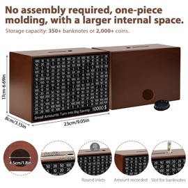10000 Savings Challenge Box Wooden Money Saving Box 10,000 Dollar Cash Box Kakeibo Money Box Coin Digital Piggy Bank Cash Vault Bank 10k Smash, Caja De Ahorros 10000（Brown 9.1 x 6.7 x 3.2 Inches）