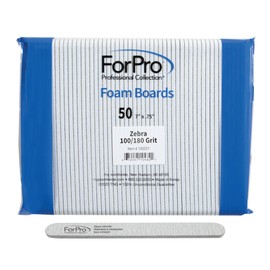 ForPro Zebra Foam Board, 100/180 Grit, Double-Sided Manicure Nail File, 7” L x .75” W 50-Count