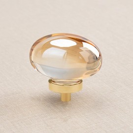 CLCTK 16 Pack Gold Champagne Crystal Cabinet Knobs, Oval Glass Knobs for Dresser Drawers, Brass Furniture Hardware Pulls