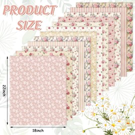 JarThenaAMCS 12Pcs Floral Cotton Fabric Bundles 18 x 22 Inch Pink Rose Flower Fat Quarters Vintage Sewing Fabrics for DIY Craft Party Decor
