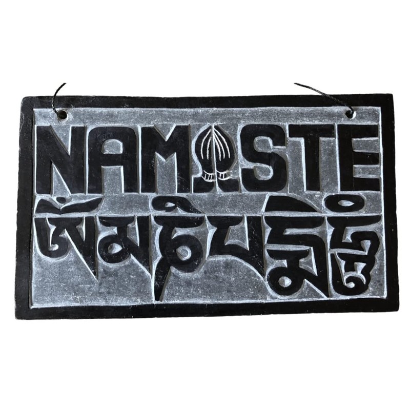 14cm Fair Trade Nepalese Stone Om Sign Namaste Stone Sign