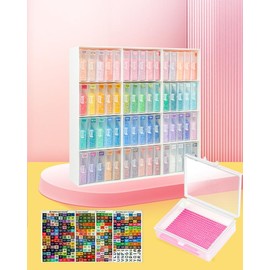 forever young 60pcs Diamond Art Storage Containers Trays ＆ Stand, Diamond Painting Accessories Diamond Painting Trays with Lids, 2-in-1 Diamond Art Trays and Diamond Painting Storage, Diamond Art Tools Storage Rack