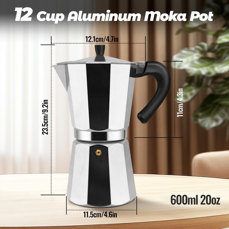 Vaolvpant 12 Cup Aluminum Moka Pot Classic Stovetop Espresso Coffee