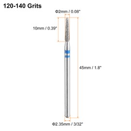 sourcing map 5pcs 120-140 Grits Diamond Grinding Bit 2mm Tapered Head 2.35mm Shank 10mm Length Stone Sanding Drill Bits Rotary Tool for Ceramic Glass Nails Grinding Polishing, Blue