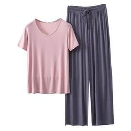 Women Summer V Neck Short Sleeve Pajama Set, Soft Comfortable Sleepwear Loose Fit Wear Nightwear Lightweight Breathable, Satin Pyjamas For Women, Pj Shorts Set, Ladies Comfort Lounge Wear
