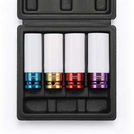 MIXPOWER 1/2" Drive Wheel Protector Impact Socket, 4 pcs Thin Wall Deep Impact Socket Set, Durable Plastic Sleeve Lug Nut Socket, 6 Point, Metric, 17mm,19mm,21mm,22mm