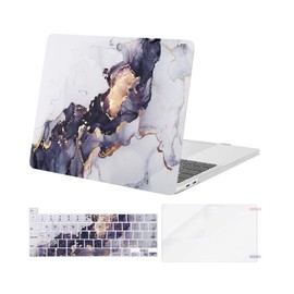 MOSISO Funda Compatible con MacBook Pro 13 Pulgadas M2 2024-2016 A2338 M1 A2251 A2289 A2159 A1989 A1708 A1706,Plástico Patrón Carcasa Rigida&Cubierta de Teclado&Protector de Pantalla,Mármol Negro Gris