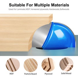 Core Box Router Bit Set, 8Pcs Solid Carbide 1/4 Inch Shank Woodworking Tool with 1/4" to 1" Round Nose Double Flute Bits, for Half Round Grooves and Cove Cutting for Woodworking Grooves and Coves