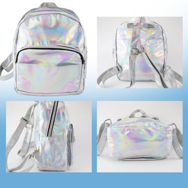 FERCAISH Leisure Holographic Backpack Women Shoulder Bag Fashionable Bag Top Model Backpack for Travel (Silver)