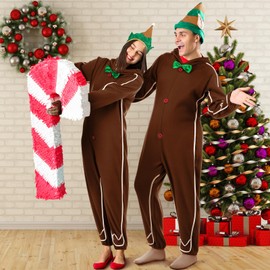 Geyoga Gingerbread Man Costume for Adults Christmas Winter Clothing Gingerbread Man Outfit Suit Unisex Character Costume(Brown,S)