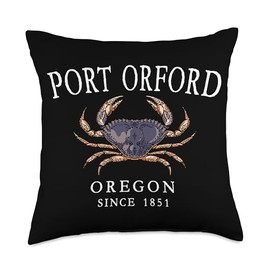 Port Orford Oregon Since 1851 Dungeness Crab White Letters Throw Pillow