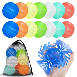 Reusable Water Balloons 14 Pack Unique Double Water Inlet Silicone Water Bomb Pool Toys Non-Magnetic Quick Fill Self Sealing Water Splash Balls Games for Kids 3-12 Summer Outdoor Beach Activities Gift