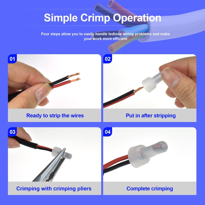200pcs AWG Wire Connector Terminal 22-16 16-14 12-10 Closed End