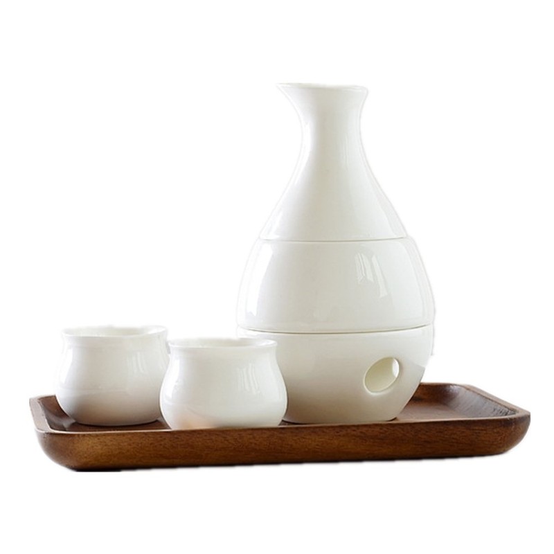 White Bone Ceramic Sake Set with 4 Cups Distilled Spirits