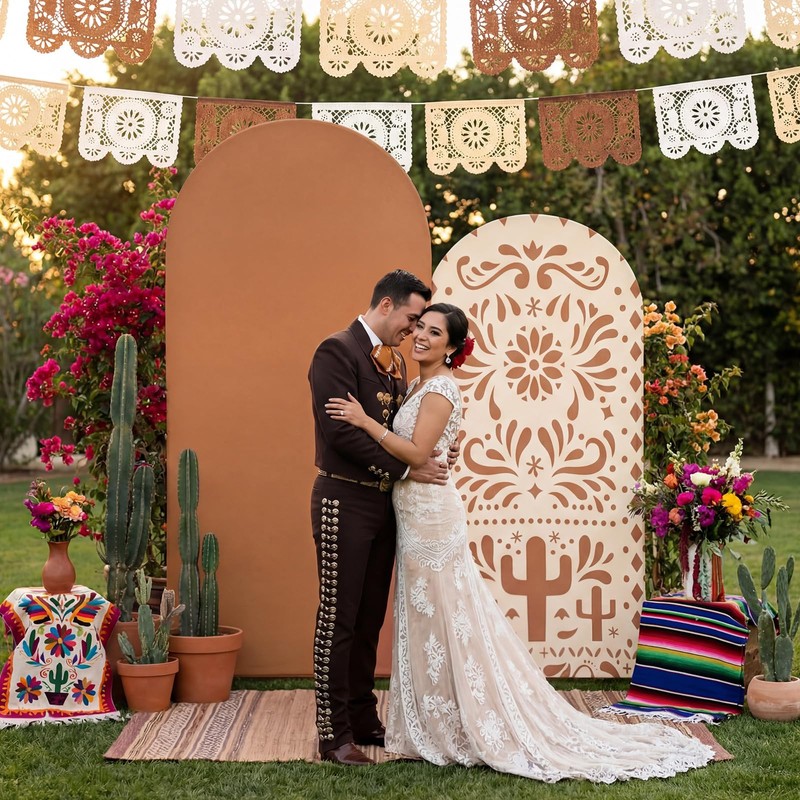 2 Pcs Mexican Arch Cover Cielito Lindo Backdrop,Brown