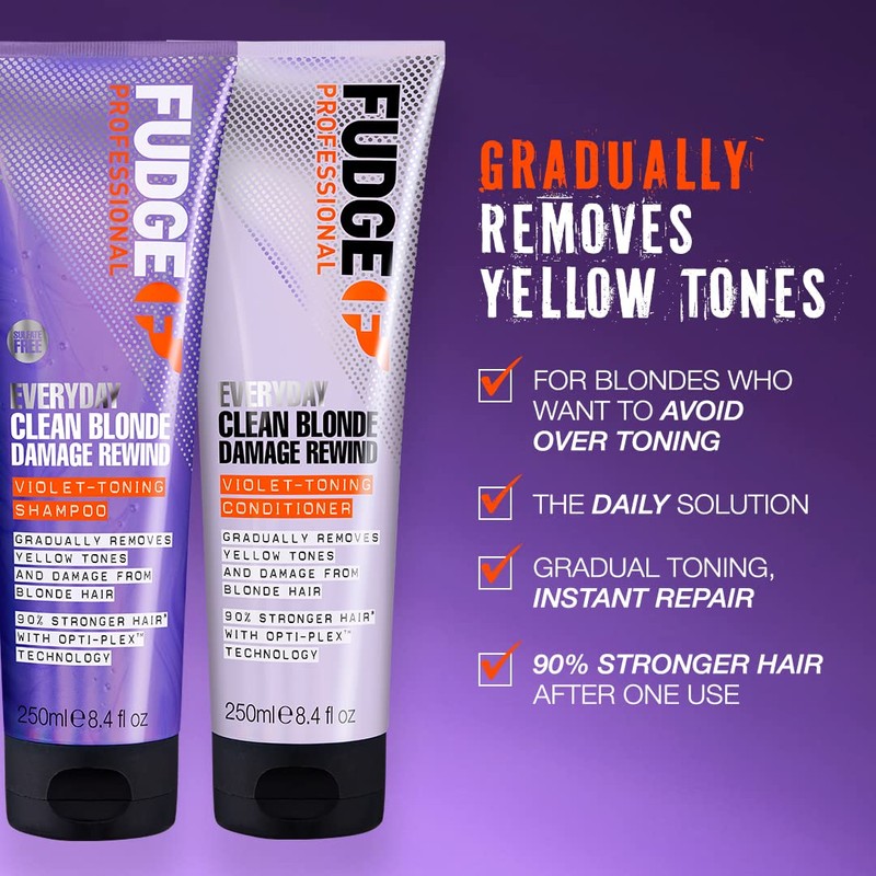 Fudge Professional Purple Conditioner, Everyday Clean Blonde Damage Rewind Gradual