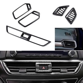 Boltry ABS Engineering Plastics,Carbon Fiber Print Car Center Consoles Air Vent Wind Outlet Trims Interior Decoration Frame Cover Inner Accessories for Honda 10th Accord 2018 2019 2020 (Black)