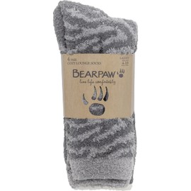 BEARPAW 4 Pair Pack Cozy Super Soft Lounge Socks Multi Pattern Crew Socks (GREY)