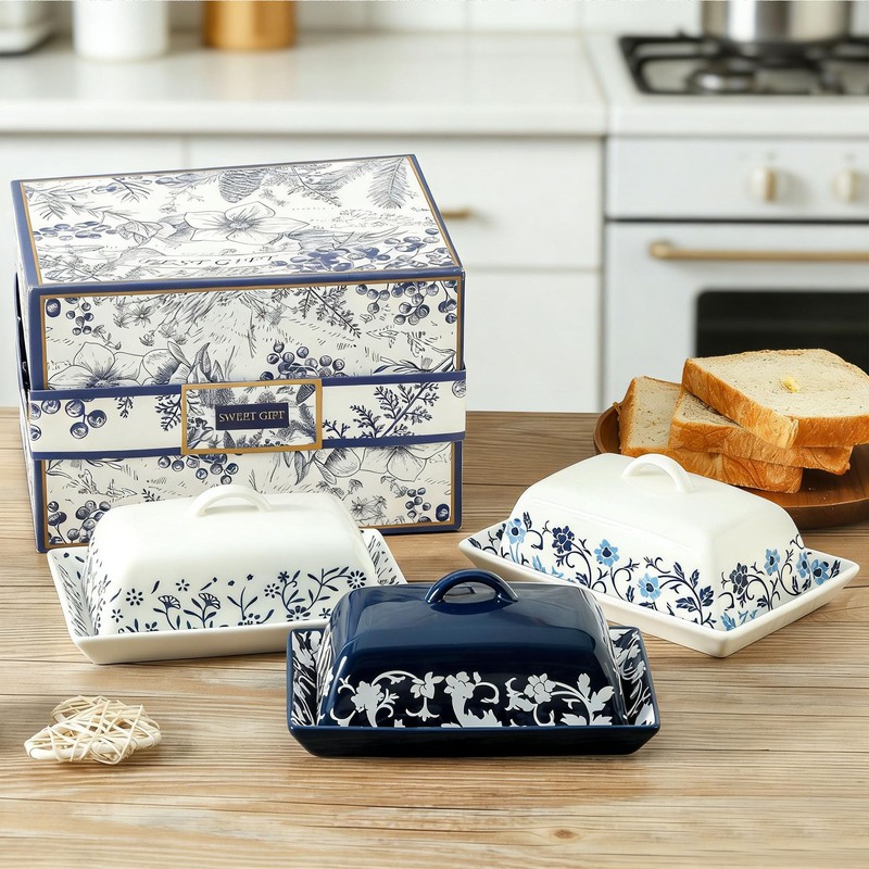 butter box,butter dish with lid blue,butter saver,French butter Dish,Microwave and