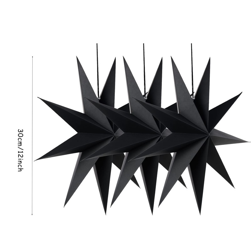 Sunbeauty Paper Star Decorations, Set of 3, Foldable Stars, Christmas