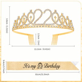 Birthday Girl Sash 22nd Birthday,22nd Birthday Gifts for Girls 22nd Birthday Sash and Crown,22nd Birthday Crown Birthday Tiara for Women Its My Birthday Sash Headband Birthday Accessories Decorations
