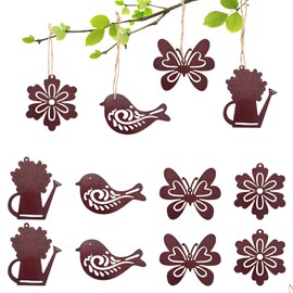 Kabwea Pack of 12 Wooden Hanging Garden Ornaments, Spring Decoration, Spring Decoration for Hanging