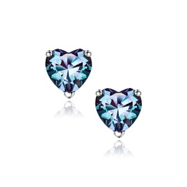 SMILEST Heart Birthstone Stud Earrings for Women, 925 Sterling Silver Dainty Heart Lab-Created Alexandrite June Birthstone Stud Earrings for Women June Earrings for Her Mom Wife Friend Grandma