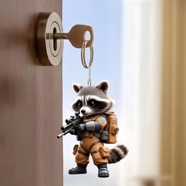 Raccoon Acrylic Pendant - 2D Flat Car Mirror Charm & Keychain - Multipurpose Hanging Ornament for Home, Bag & Auto Decor