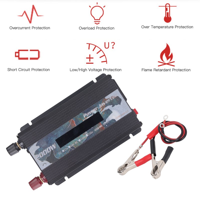 2000W Solar Car Inverter with Fan LCD Screen DC to