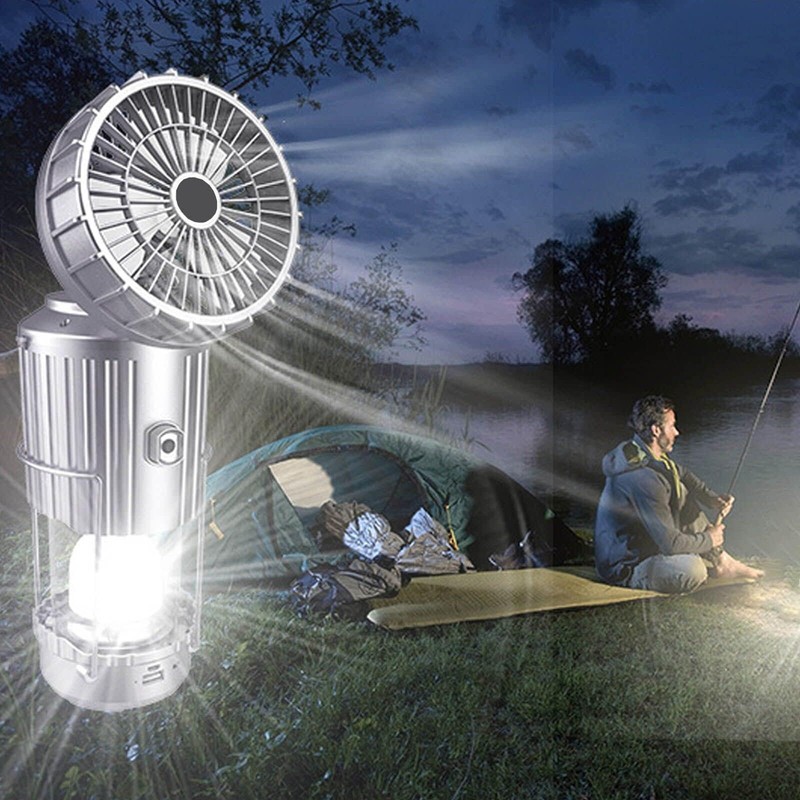 Camping Lantern with Fan, Flashlight Lantern Collapsible-USB Rechargeable, Solar &