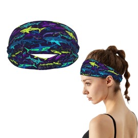 Fish Shark Sports Headband Hair Band Moisture Wicking Sweatbands Head Bands for Women Men Running Yoga Gym Fitness Workouts