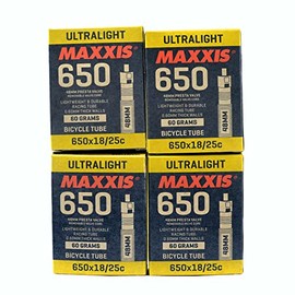 Maxxis ULTRALIGHT 650x18-25C 48mm Bike Inner Tube Presta FV, 4 Pack, STB2289-4